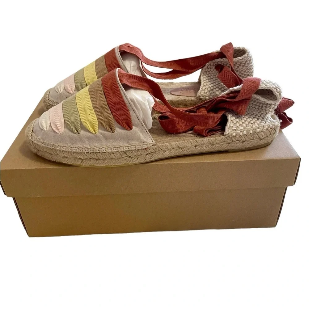 Liberitae Women’s Sandals, Size 39 (8), Beige & Colorful Straps & Jute, …